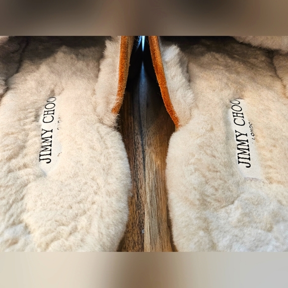 Jimmy Choo Tan Suede Crystal Embellished Shearling Mules - Picture 5 of 11